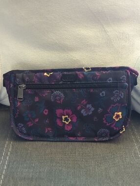 lug Black Floral Cosmetic Pouch with Pink, Purple & Yellow Flowers